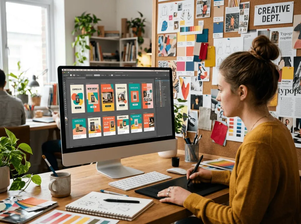 Neha Kumari working on graphic design and video editing